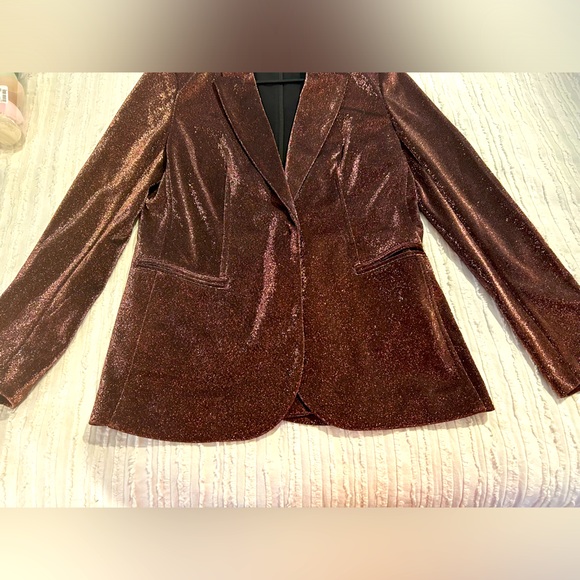 Tahari Bronze Shine One-Button Blazer - Picture 11 of 13